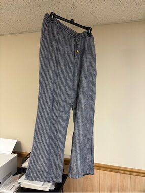 Ellen Tracy Blue Striped Linen-Blend Joggers